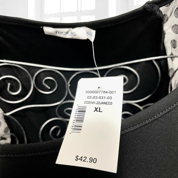 Black T-Shirt Blouse with Sheer Polka Dot Sleeves - Picture 3 of 4